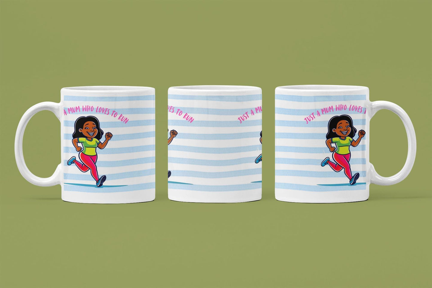 Just a Mum Who Loves to Run Mug: Blue Stripe Ceramic 11oz Running Gift