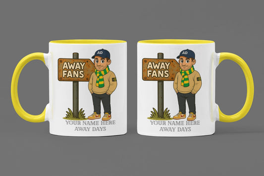 Personalised Away Days Football Mug: Ceramic Gift Mug Norwich City Green/Yellow inspired
