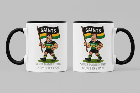 Northampton Saints Inspired 11oz Mug – Custom Name Rugby Cup – Dishwasher & Microwave Safe – Arrives Boxed