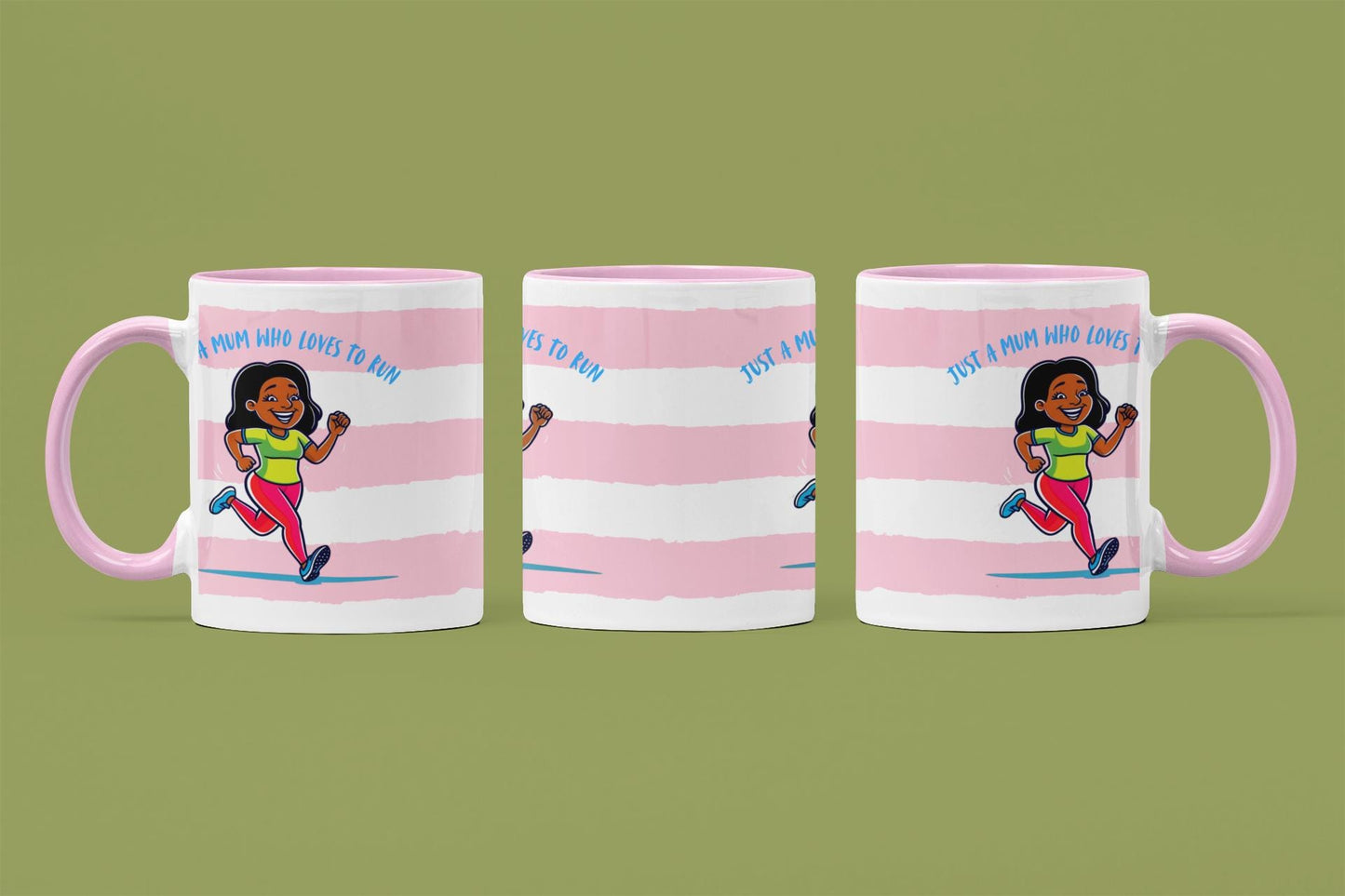 Just a Mum Who Loves to Run Mug: Pink Stripe Ceramic Running Gift