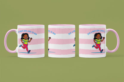 Just a Mum Who Loves to Run Mug: Pink Stripe Ceramic Running Gift