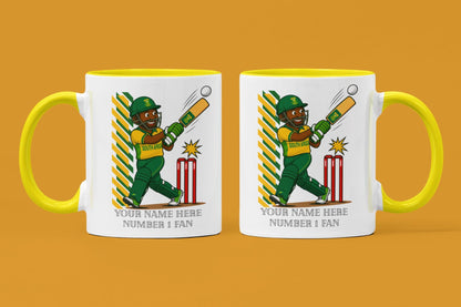 Personalised South Africa Cricket Ceramic Mug, Custom Fan Gift
