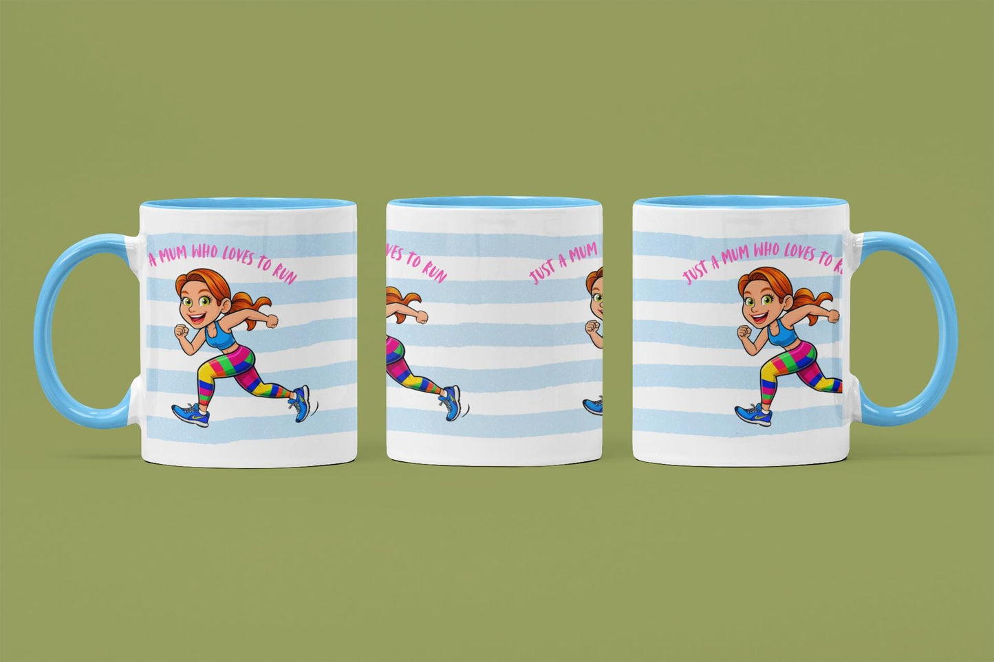 Running Mum Mug: Blue Stripe Ceramic Coffee Cup - Sporty Gift
