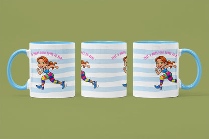 Running Mum Mug: Blue Stripe Ceramic Coffee Cup - Sporty Gift