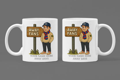 Personalised Away Days Football Mug: Ceramic Gift Mug Crystal Palace/Barcelona Blue/Red inspired