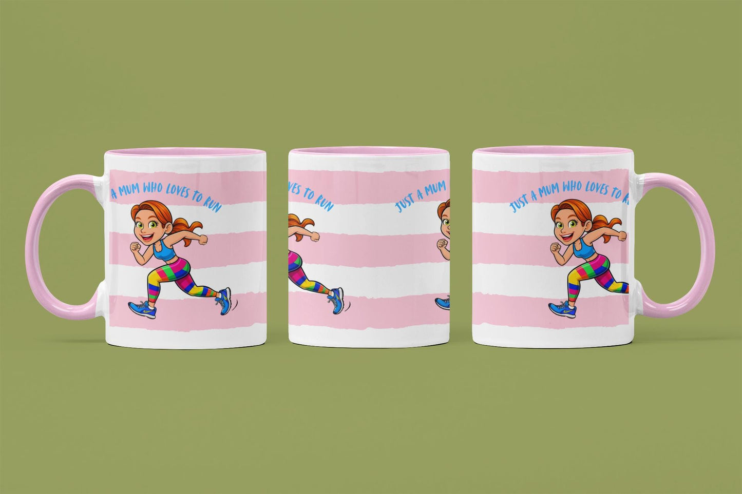Running Mum Mug: Pink Stripe Ceramic Mug - Gift for Sporty Mums