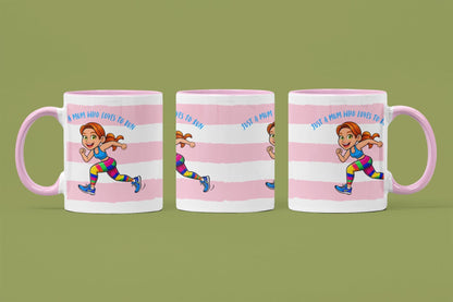 Running Mum Mug: Pink Stripe Ceramic Mug - Gift for Sporty Mums