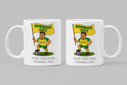 Personalised Norwich City Inspired Mug: Custom Football Gift, 3 Colours
