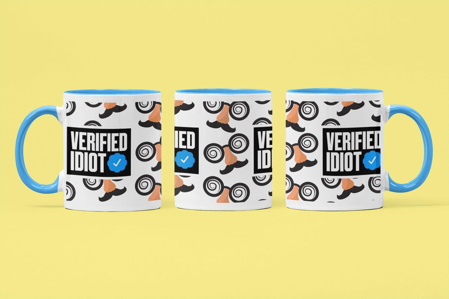 Verified Idiot Mug: Funny Blue Tick Coffee Cup - Novelty Gift