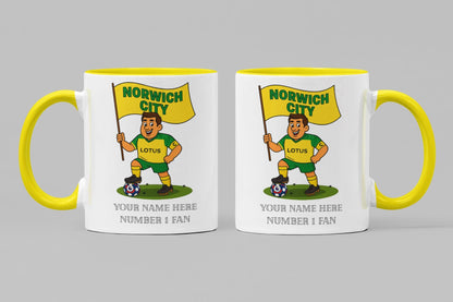 Personalised Norwich City Inspired Mug: Custom Football Gift, 3 Colours
