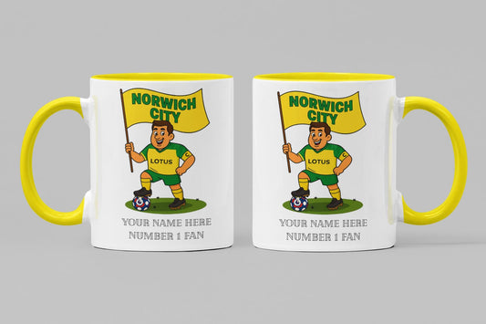 Personalised Norwich City Inspired Mug: Custom Football Gift, 3 Colours