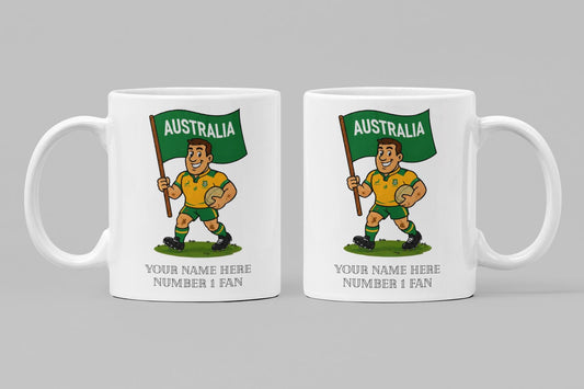 Australia Inspired 11oz Mug – Custom Name Rugby Cup – Dishwasher & Microwave Safe – Arrives Boxed
