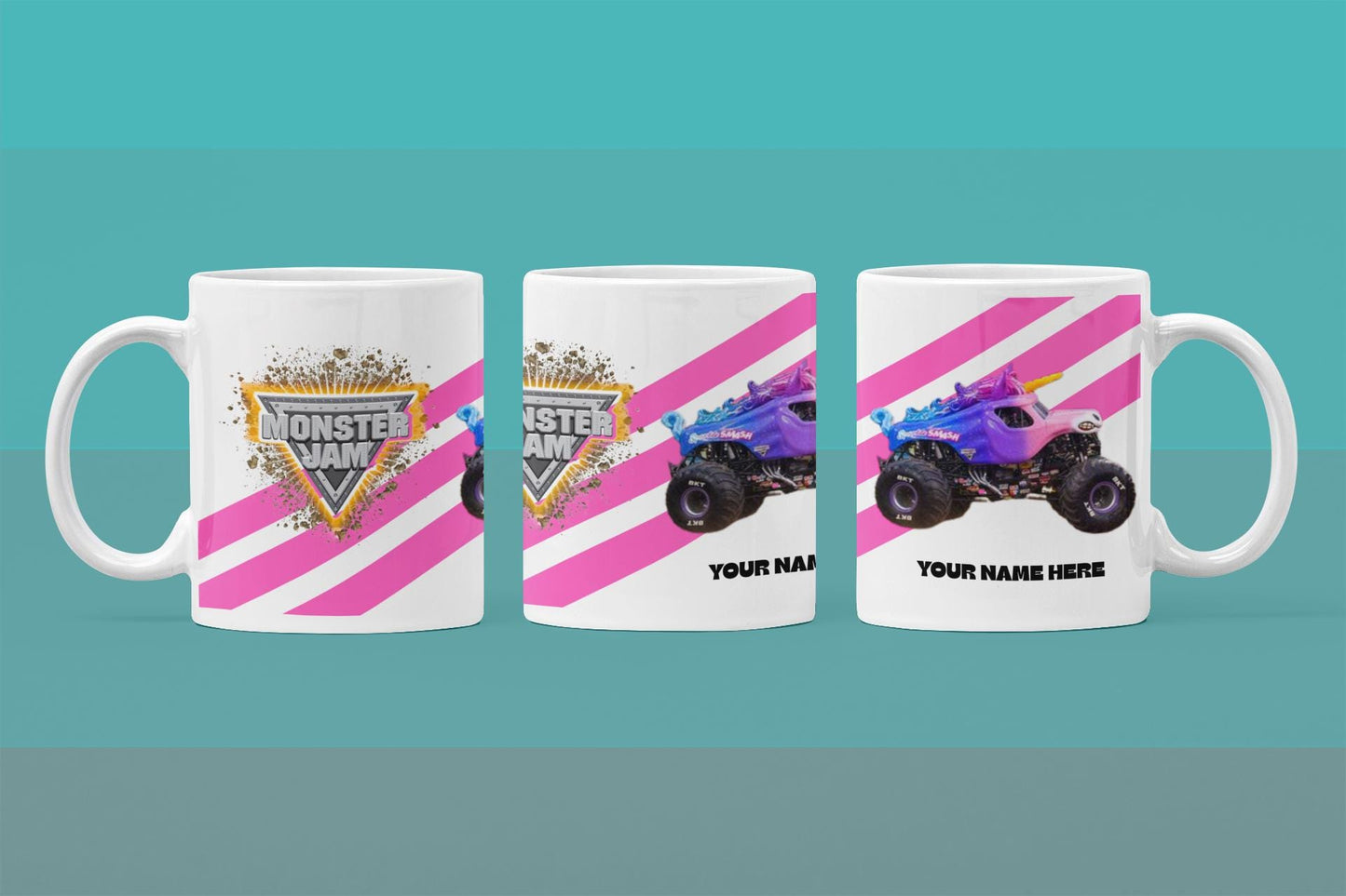 Personalised Sparkle Smash Monster Truck Mug – 11oz Cup in 4 Colours