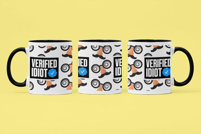 Verified Idiot Mug: Funny Blue Tick Coffee Cup - Novelty Gift