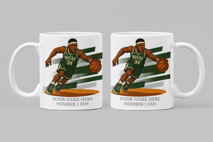 Personalised Milwaukee Bucks inspired Mug: Custom Name NBA Gift