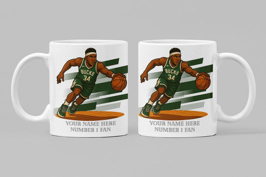 Personalised Milwaukee Bucks inspired Mug: Custom Name NBA Gift