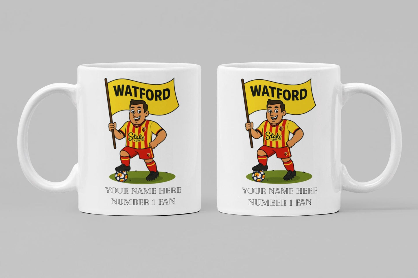 Personalised Watford Inspired Mug: Custom Football Gift, 4 Colours