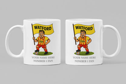 Personalised Watford Inspired Mug: Custom Football Gift, 4 Colours