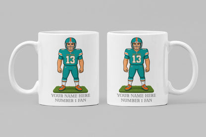 Personalised Miami Dolphins inspired Mug: Custom Name NFL Gift