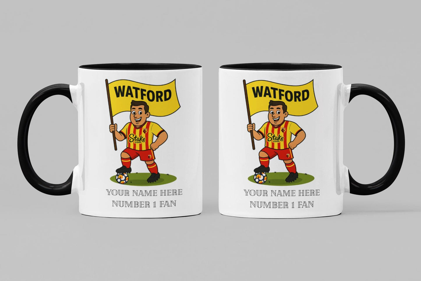 Personalised Watford Inspired Mug: Custom Football Gift, 4 Colours
