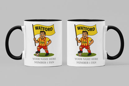 Personalised Watford Inspired Mug: Custom Football Gift, 4 Colours