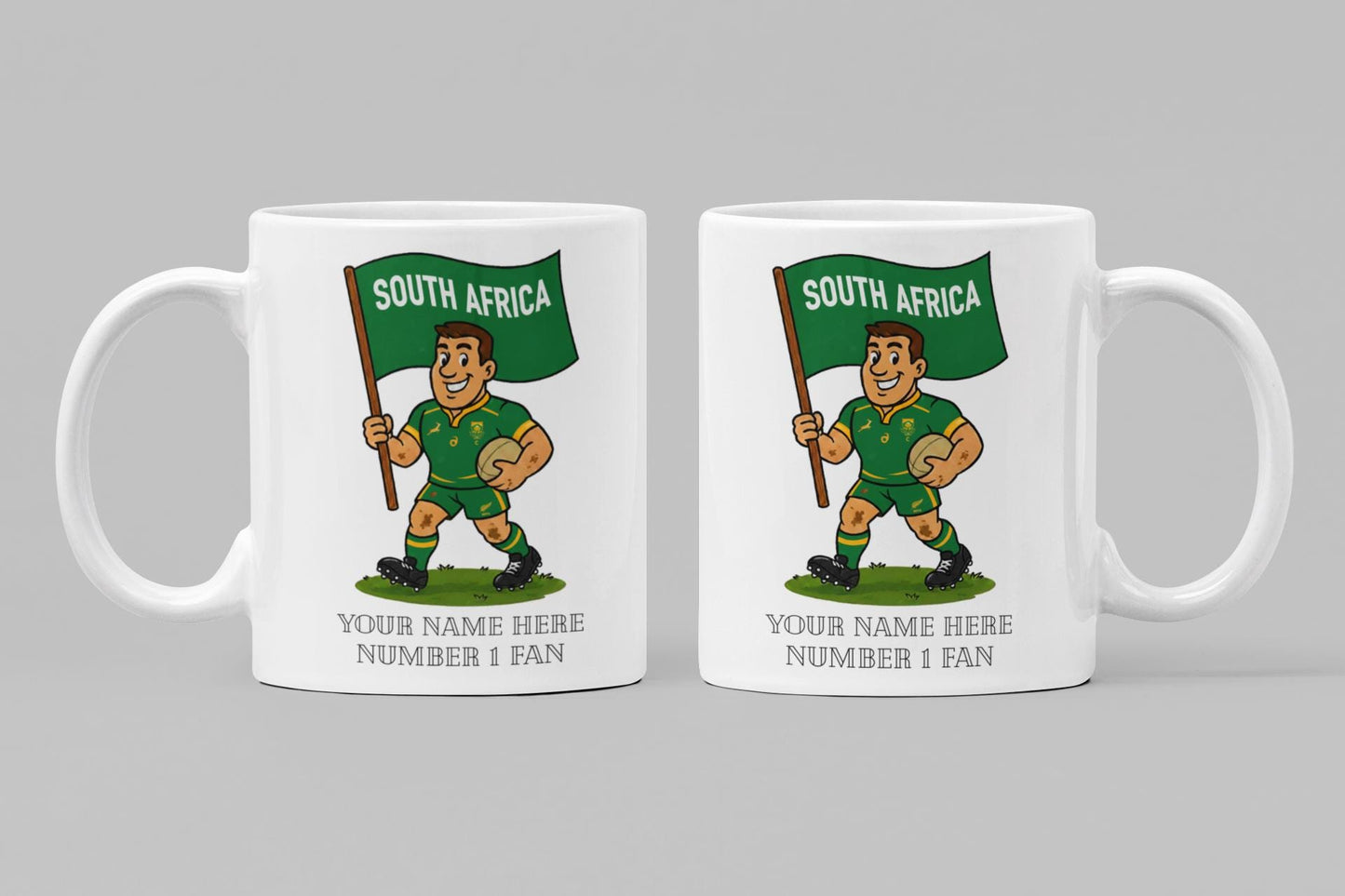 South Africa Inspired 11oz Mug – Custom Name Rugby Cup – Dishwasher & Microwave Safe – Arrives Boxed
